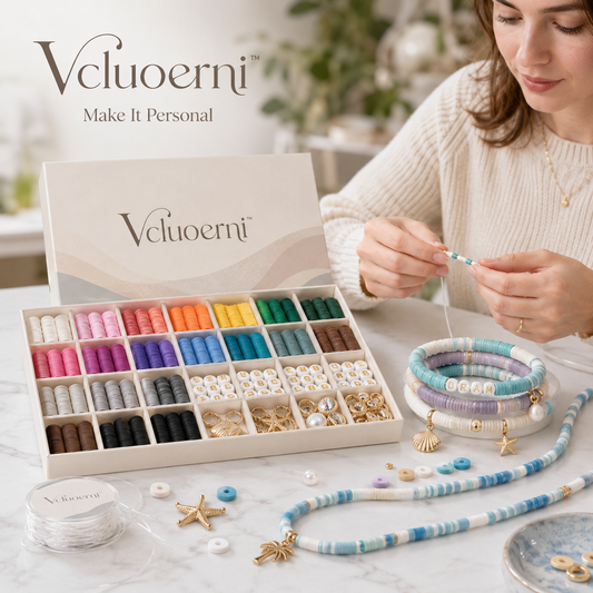 Vcluoerni™ Heishi Bead Jewelry Making Kit – Bracelet and Necklace Craft Set with Clay Beads, Letter Beads, Charms and Elastic Cord